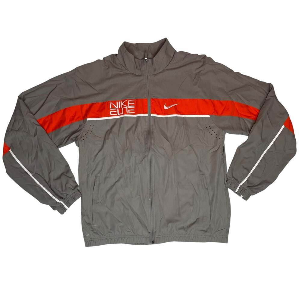 Nike Elite Gray Orange Full Zip Windbreaker Jacket Mens XL Y2K